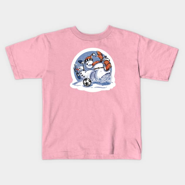 Snowman Slide Tackle Kids T-Shirt by BoldLineImages18